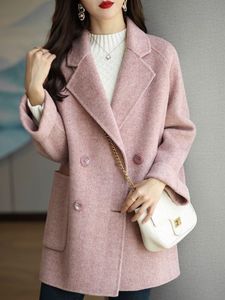 Frauen Wolle Mischungen Mäntel Mode Woolen Mantel Weibliche Herbst Winter Solide Taschen Elegante Frau Jacken 230828