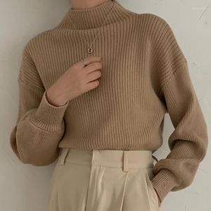 Women's Sweaters Mock Neck Sweater Women Knitted Jumper Casual Loose Long Sleeve Jacket Office Lady Solid Tops Autumn Winter
