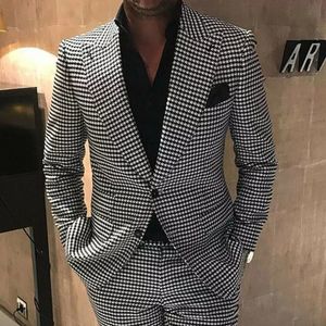 Men s Suits Blazers Houndstooth Men 2 Buttons Jacket With Pants Slim Fit Two Pieces Wedding Groom Wear Business Blazer Formal Tuxedos Terno 230828
