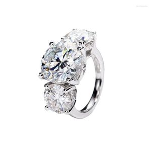 Anelli a grappolo TKJ 925 Sterling Silver 11 Moissanite colorato Anello di fidanzamento di lusso 3 Pietre Fine Jewelry Regali per la sposa