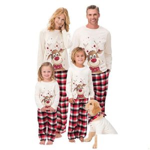 Weihnachtsdekorationen Pyjama Set Deer Print Adt Frauen Kinder Accessoires Kleidung Familie Drop Lieferung Hausgarten Festliche Party Supplies DHSZG