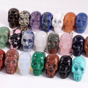 Decoration Healing Party Reiki Halloween 1 Inch Crystal Quarze Skull Sculpture Hand Carved Gemstone Statue Figurine Collectible FY7960 0280