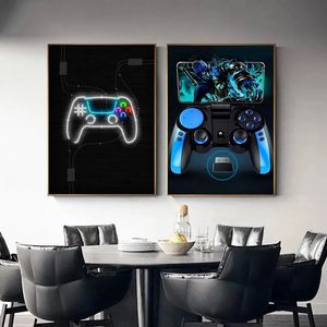 Neon Aurora Game Controller Poster and Print Abstract Home Decoration Fun Party Game Canvas Painting Wall Art Pictures Boys Play Gaming Room Home Decor No Frame Wo6