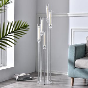 Candelabros de acrílico com 5 braços, peças centrais de mesa de casamentos, decoração transparente, castiçais de eventos, castiçais de acrílico