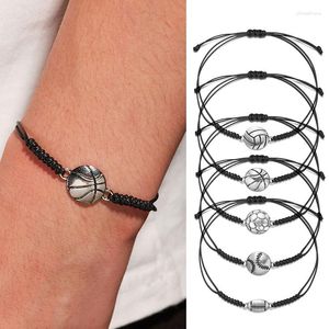 Braccialetti a maglie Bracciale stile sportivo Bracciale intrecciato per calcio per donna Uomo Moda Corda nera Gioielli di amicizia regolabili fatti a mano