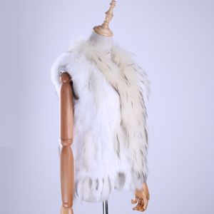 Womens Fur Faux Lady Genuine Real Knitted Rabbit Vests tassels Raccoon Trimming Collar Waistcoat Sleeveless Gilet 230828