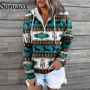 Kvinnors hoodies tröjor vintage hoodies geometri färg kontrast blixtlås hooded topps kvinnor höst ny dropp axel långa ärmar lösa kvinnliga tröja t230828