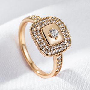 Bröllopsringar WBMQDA Luxury Full Zircon Finger Ring for Women 585 Rose Gold Color Fashion Bride Party Fine Jewelry Accessories