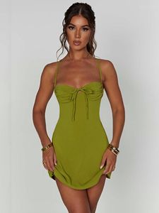 Casual Dresses Mozision Spaghetti Strap Backless Bandage Mini Dress for Women Robe Summer Off-Shoulder ärmlös Bodycon Sexig Party