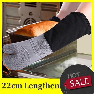 Längere Baumwoll-Silikonhandschuhe, Bonbonfarben, hitzebeständige Handschuhe, Mikrowellen-Ofenhandschuhe, rutschfeste Topflappen für das Backen in der Küche, HKD230828