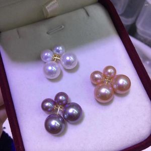 Orecchini a bottone in vero oro 18k con perle naturali coltivate, gioielli da sposa, moda d'acqua dolce