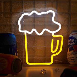 Chi-buy LED Neon Beer Cup USB Powered Neon Signs Night Light 3D Wall Art Game Room Quarto Sala de estar Decor Lamp Signs HKD230825