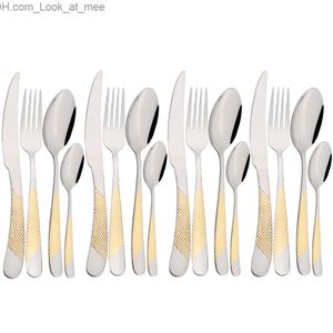 Drmfiy 16Pcs Stainless Steel Cutlery Set High Quality Dinnerware Knife Fork Tea Spoon Silverware Set Kitchen Home Flatware Set Q230828