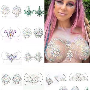 Tatuagens temporárias sexy peito cristal resina broca tatuagem adesivo bar festival de música strass adesivos carnaval festa decoração dro dh8gr