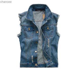 Große Größe S-6XL Männliche Kleidung Männer Denim Weste mit Taschen Zerrissene Ärmellose Jacke Lässige Dünne Westen Distressed Colete HKD230828