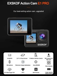 4K 60fps Action Camera Exskof E1 Pro 4K60FPS 4X Digital Zoom WiFi Waterproof Eis Moto Hjälmkamera Sport Videokameror HKD230828