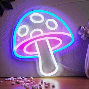 Chi-buy LED Neon Blue Mushroom USB Powered Neon Signs Night Light 3D Wall Art Sala de jogos Quarto Sala de estar Decoração Lâmpada Sinais HKD230825