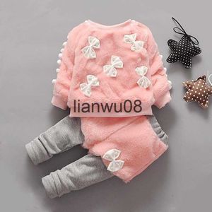 Set di abbigliamento Set di abbigliamento per bambini per ragazza 2020 Nuovo inverno autunno neonate Pelliccia Caldo costume sportivo per bambini Ragazze Vestito di velluto per ragazza 3T x0828