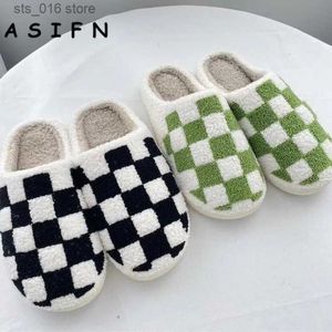 Retro checkered Asifn Fuzzy Slippers Checker Plus for Winter Winter Comfin