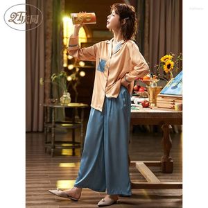 Damen-Nachtwäsche 6911-1Ice Silk Pyjamas Frauen Frühling und Herbst langärmelige Strickjacke Koreanische Mode Sexy Home Service Zweiteiliger Anzug