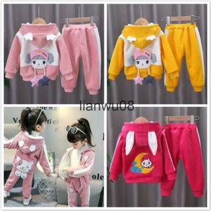 Clothing Sets Children Clothes Boys Warm Hoodie Coat Outwear Thick Pants Kids Set Outfits Girls Autumn And Winter Newborn Cartoon Suit 2PCS x0828