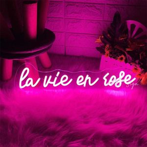 Custom Neon Sign La Vie En Rose Neon Led Sign Girl Room Decoration Wall Neon Lights Bedroom Decor Salon Bar Club Light Up Sign HKD230825