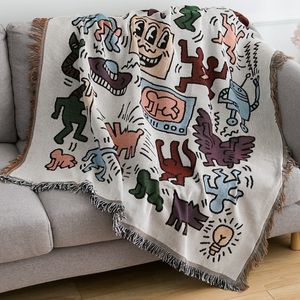 Blankets Textile City Ins Jigsaw Puzzle Throw Blanket Jacquard Weave Graffiti Home Decorative Tassels Tapestry Outdoor Camping Mat 230828