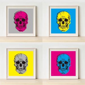 Pop Art Style Colour Skulls Canvas Painting Art Modern Abstract Cool Posters and Prints Picture Boys Wall Art Living Room Bedroom Bar Club Home Decor Gift No Frame Wo6