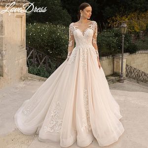 Urban Sexy Dresses Lovedress Princess Long Sleeves Ball Gown Wedding Dress 2023 V Neck Bridal Lace Button Robe de Marie 230828