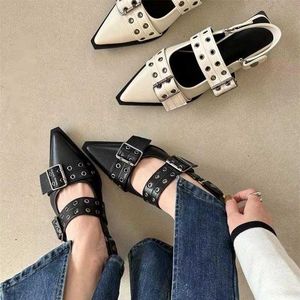 Slingback Shoes Gothic Chunky Heels Women's Pumps Rivet Street Style Medium Heel Punk Vintage Casual Sandals Spring Summer 2023 230807