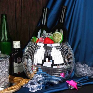 Ice Buckets Silver Mirrored Disco Ball Cocktail Wine Cooler Retro Disco Bar Party Atmosphere Decor Beverage Chilling Containers HKD230828