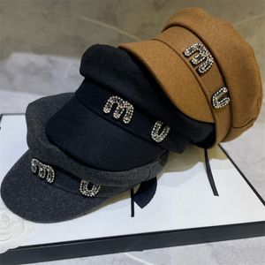 23 Designer Wool Military Cap Woman Luxury Shako Ladies 3 Colors Service Cap Fashionable Show Small Face Hat With Letter Female Headgear