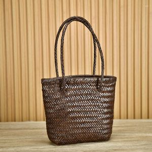 Evening Bags 2023 Spring And Summer Head Layer Cowhide Braided Bag French Leather Vegetable Basket Retro Women's Shoulder Casual