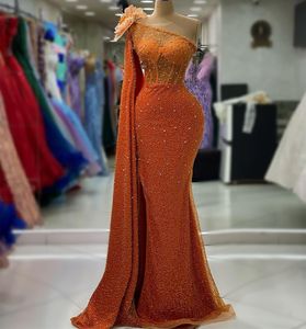 August Aso Ebi Mermaid Orange Prom Dress Crystals recisted Lace Asevial ​​Party Second Sectep Birthday Conduction Dresses Robe de Soiree Zj722 407