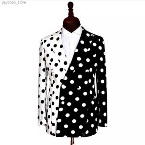 Custom Made Black Ivory Color Matching Big Polka Dot Men's Suits Wear Coat Wedding Groom Peaked Lapel Slim Blazer 1 Piece Jacket Q230828