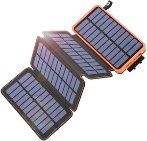 Solar Power Bank, enorm kapacitet 10000mAh Solarladdare med 1/2/3/4 fällbara solpaneler och LED-ljus, 2 utgång USB-C och 1 ingång för utomhuscampingvandring