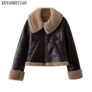 Womens Leather Faux Keyanketian Winter Lambskin Jacket Vintage Style Zipper Short Thick Jacke Warm Jaqueta Feminina 230828