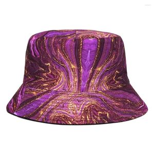 Berets 2023 Design Bucket-Hats Women Man Art Leisure Starry Sky Oil Målning Panama Hats Antisun Beach Travel Fisherman Hat Cotton