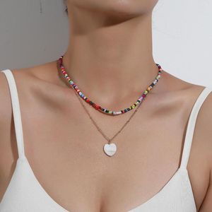 Collane con ciondolo Perline semplici Collana girocollo iniziale Moda Conchiglia Cuore Gioielli Donna Fascino Colorato Boho Femme Regalo