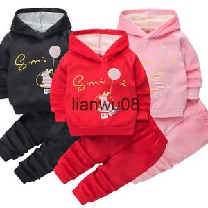 Clothing Sets Autumn Winter Baby Girls Clothing Set Cartoon Rabbit Plus Velvet Hooded Jacket Coat Pants 2Pcs Suit For Kids 14 Years Old x0828