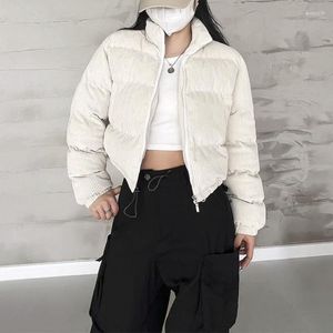 Casacos de trincheira femininos outono inverno algodão veludo gola alta feminino parkas solto na moda senhoras outerwear sólido jaquetas curtas