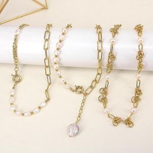 Pendant Necklaces 3PCS Punk Baroque Irregular Pearl Chain Choker Necklace For Women Asymmetric Lock 2023 Trend Jewelry