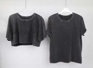 Дизайнерские женские буквы укороченная угольная футболка с напечатанной круглой шорты Классические вымыты