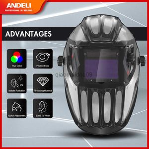 Roupas de proteção ANDELI Máscara de soldagem com escurecimento automático solar Capacete de soldador automático Filtro de luz Capa de óculos para máquina de solda TIG / MIG / CUT / MMA HKD230825