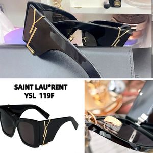 Versão premium óculos de sol y sl m119f moda personalidade placa grande quadro olho de gato feminino preto óculos de sol proteção uv