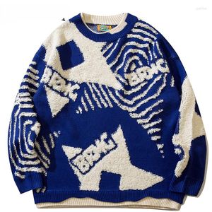 Suéteres masculinos Harajuku Retro Graffiti Star Jumper Knit Sweater Oversized Inverno Coreano Pulôver Vovô Feio Feminino Y2K Grunge