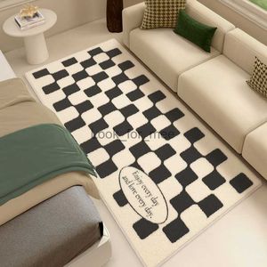 Art Checkerboard Rug Comfortable Soft Bedroom Rugs Luxury Living Room Decoration Carpet Abstract Black Beige Balcony Carpets HKD230828