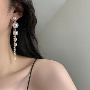 Dingle örhängen koreansk mode full pärla lång tofs strass droppe för kvinnor 2023 design hängbart örhänge örhänge smyckespresent