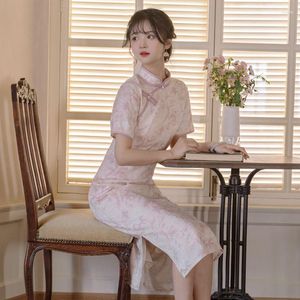 Etnisk kläder kinesiska stil kvinnor cheongsam vintage mandarin krage qipao sexig smal tunn tryck blomma dag klänning klassiska damer qi pao