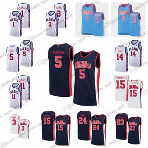 NCAA XS-6XL Ole Miss Rebels College Basketball Jerseys Nysier Brooks Daeshun Ruffin Luis Rodriguez Jaemyn Brakefield Jarkel Marceneiro Austin Crowley Matthew Murrell